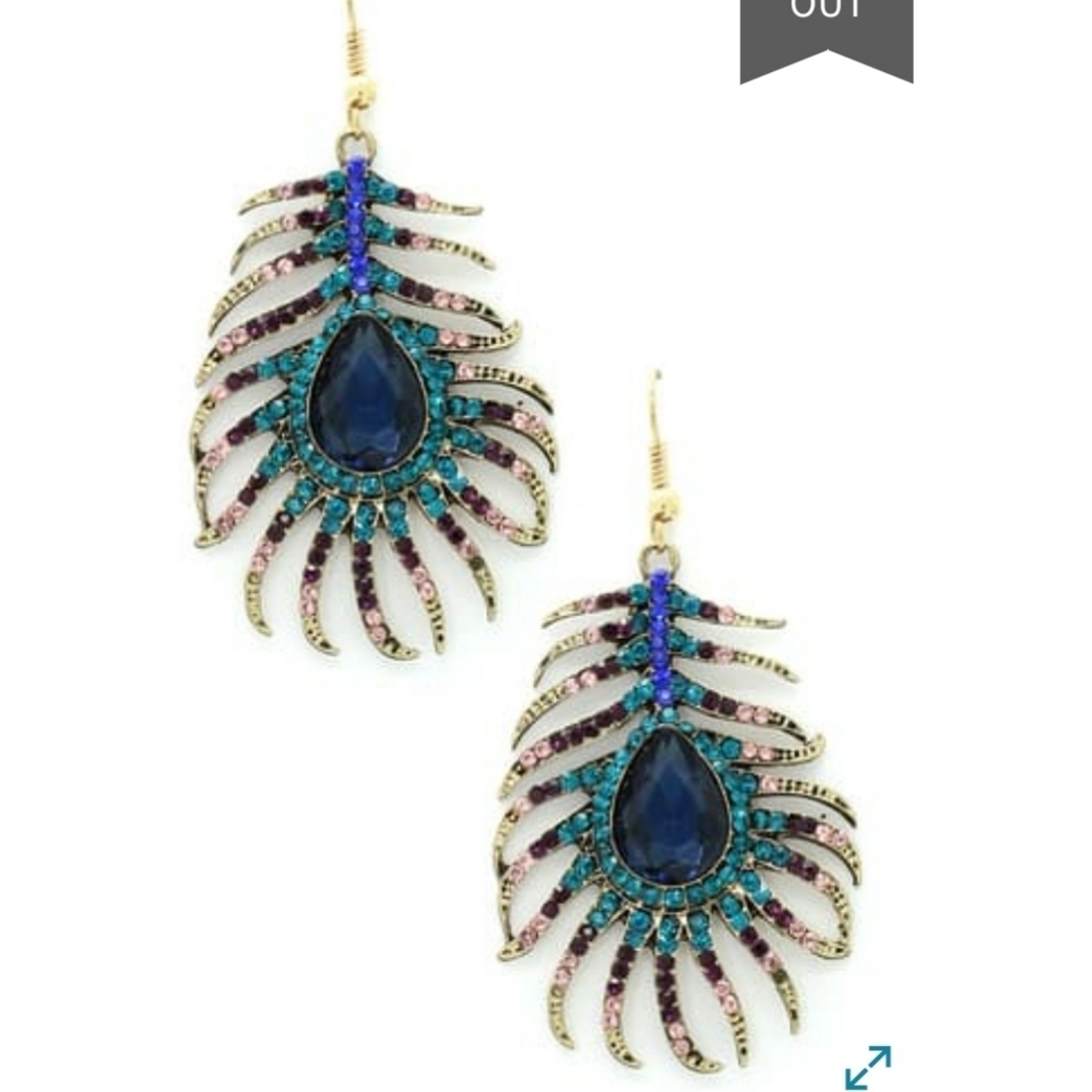 Eye Candy Los Angeles Peacock Feather Earrings